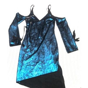 Blue Sequin Dress with Asymmetrical Hem